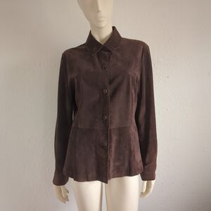 Vintage Siena Studio 90s Y2K Minimalist Brown Suede Overshirt Button Down Jacket